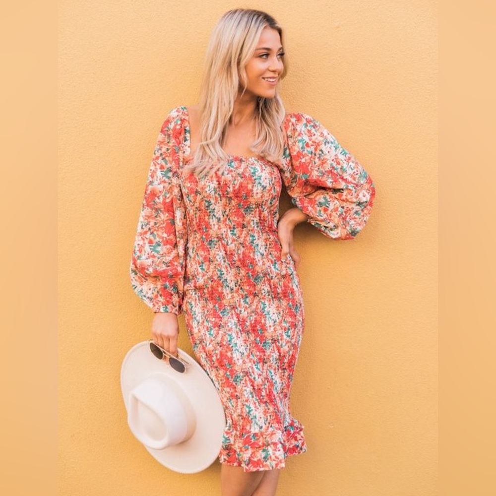 Pink Lily floral smocked midi dress